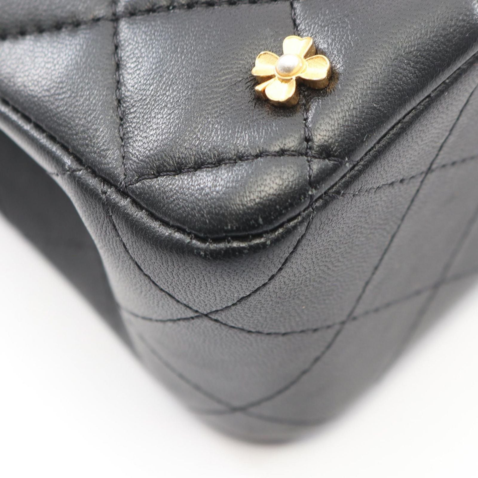 Chanel Shoulder Bag Quilted Double Flap Icon Charm Black Lambskin Chain — view 7
