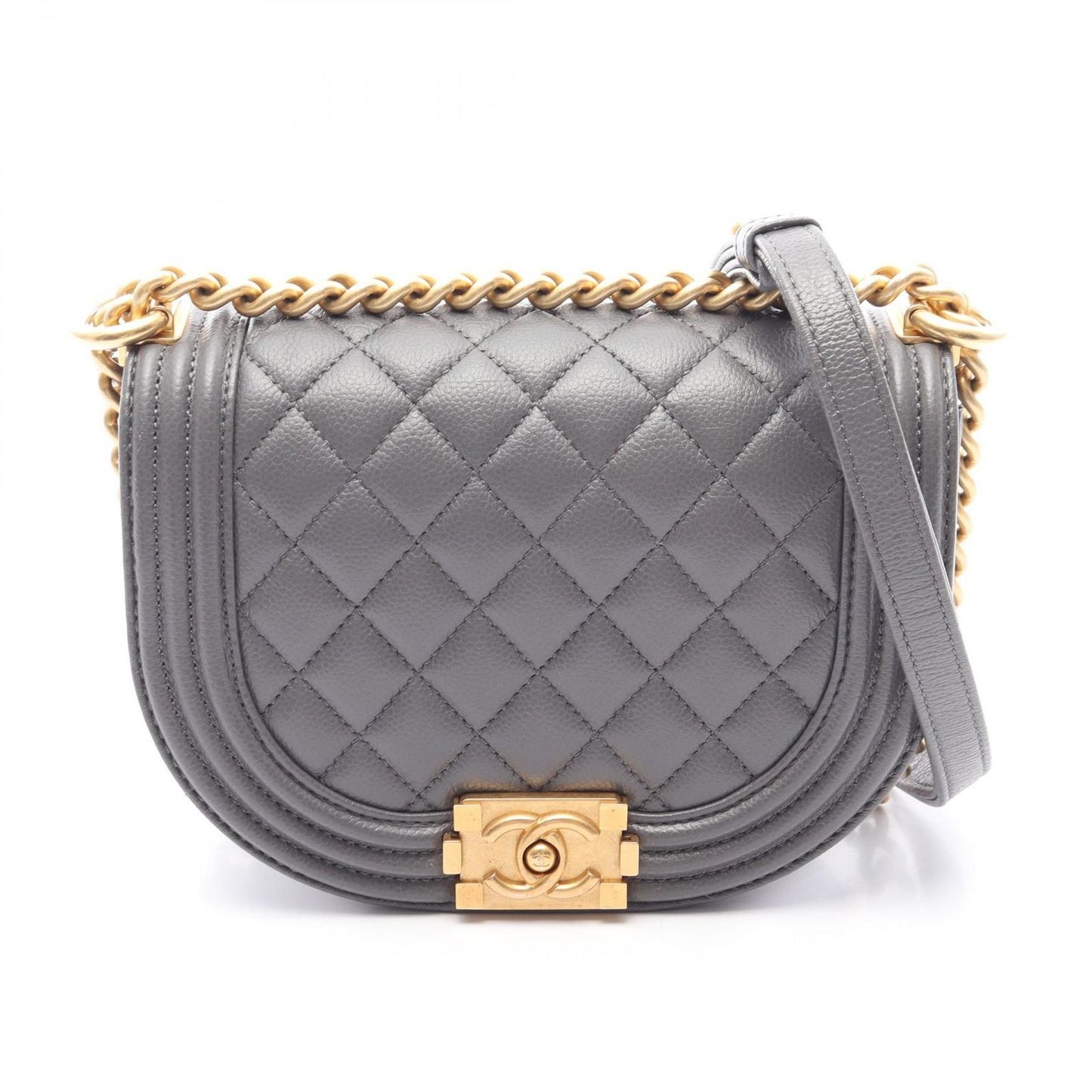 Chanel Shoulder Bag Bo Ischanel Smo le Gray Caviar Leather Bo Smo le