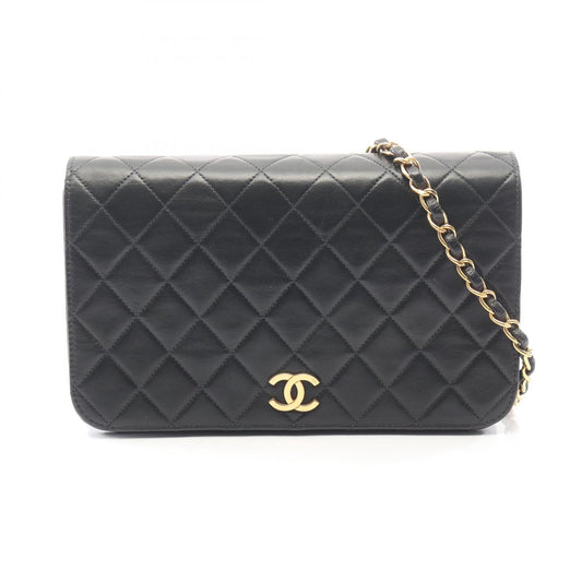 Chanel Shoulder Bag Quilted Full Flap Push Lock Black Lambskin Chain