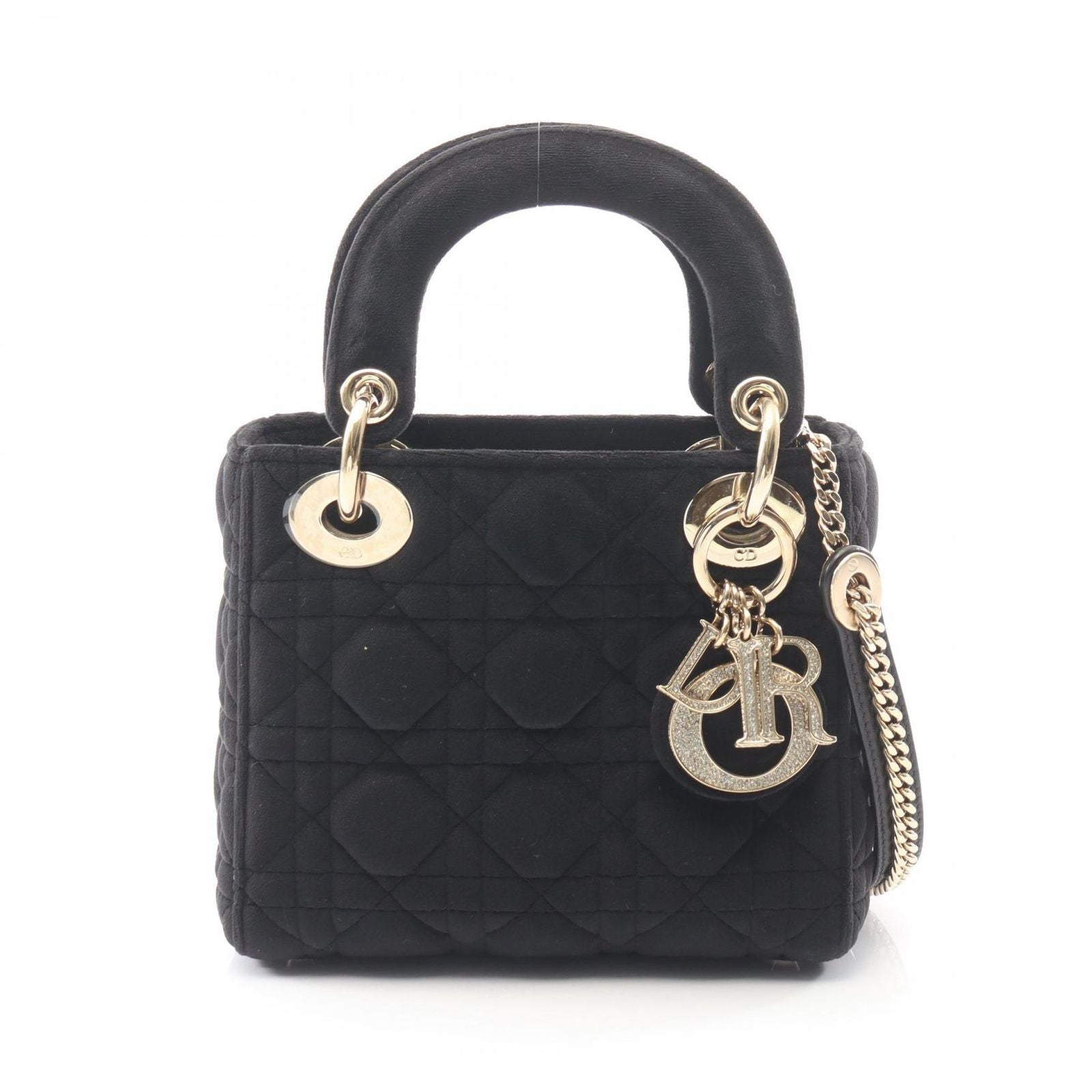 Dior Handbag Mini Cannage 2-Way Black Fabric Tote Suzu