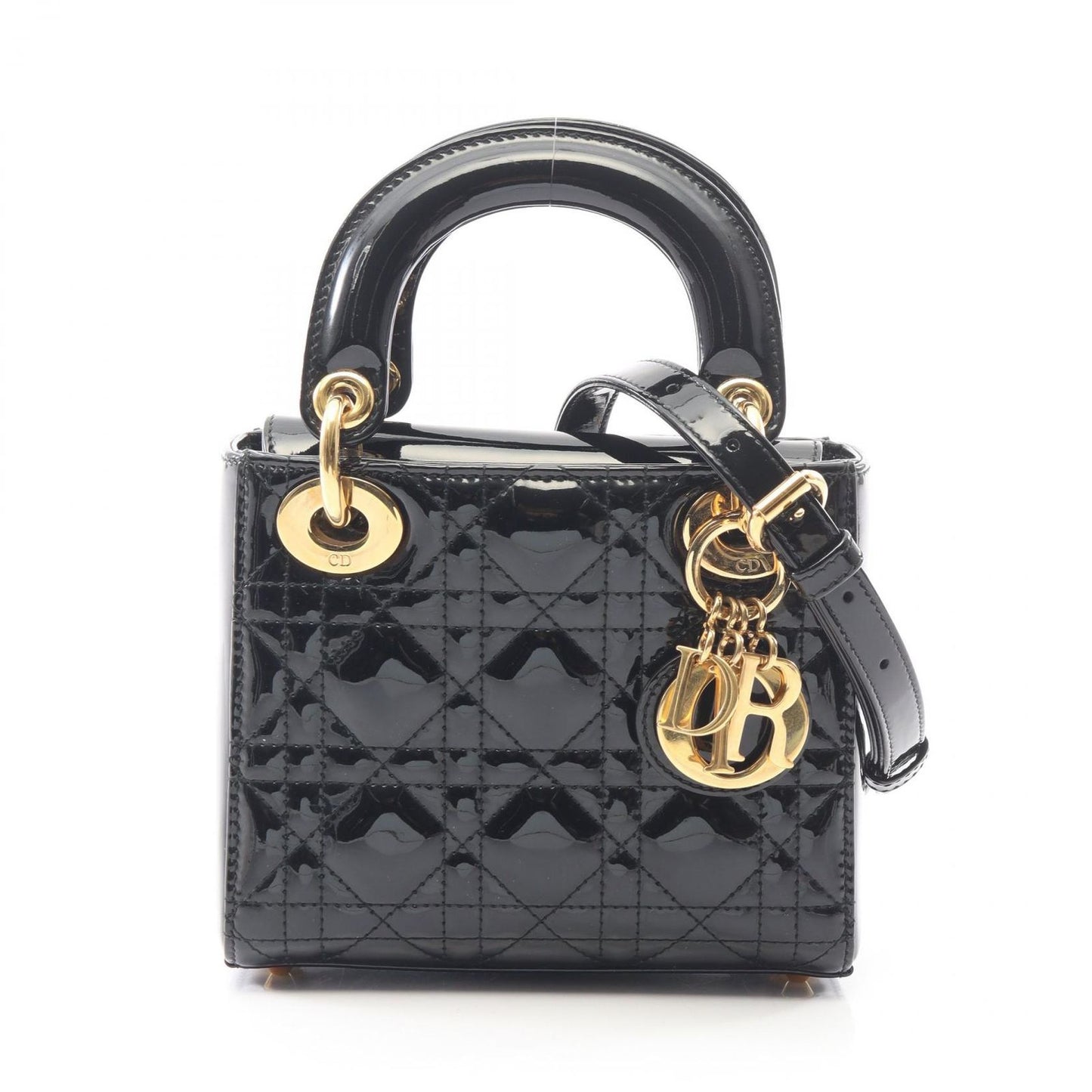 Dior Handbag Mini Cannage 2-Way Black Patent Leather Tote
