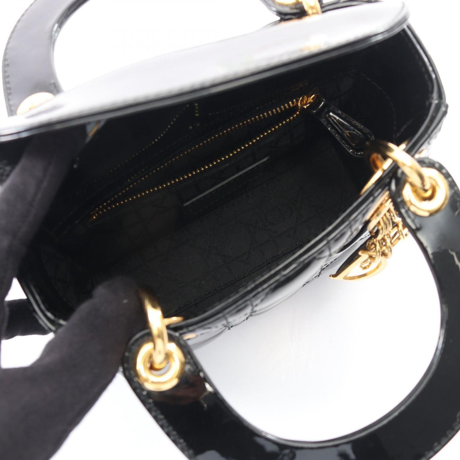Dior Handbag Mini Cannage 2-Way Black Patent Leather Tote — view 3