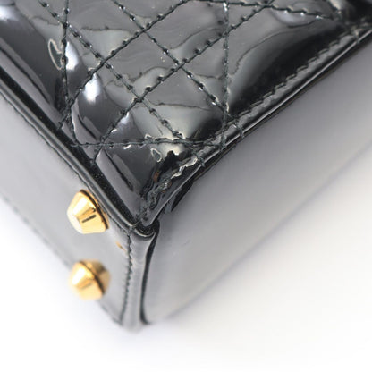 Dior Handbag Mini Cannage 2-Way Black Patent Leather Tote — view 6