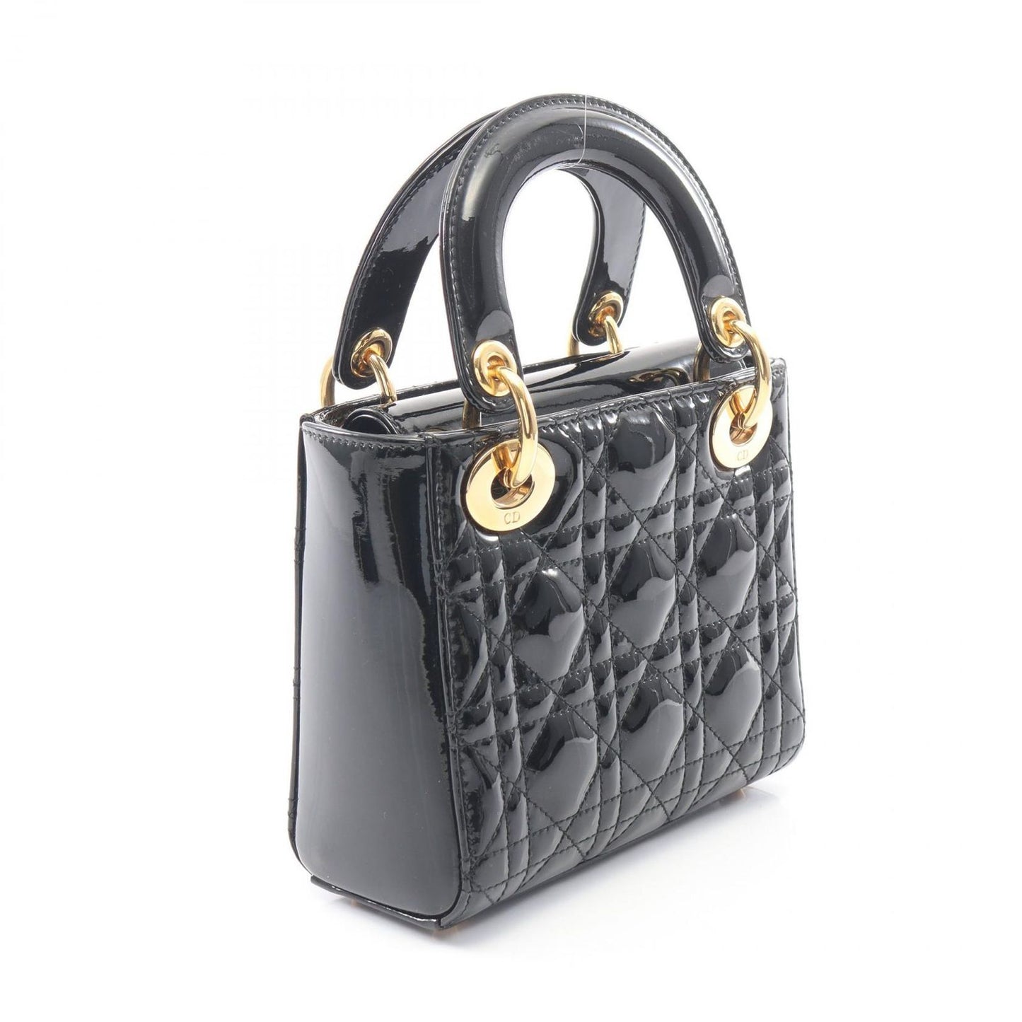 Dior Handbag Mini Cannage 2-Way Black Patent Leather Tote — view 2