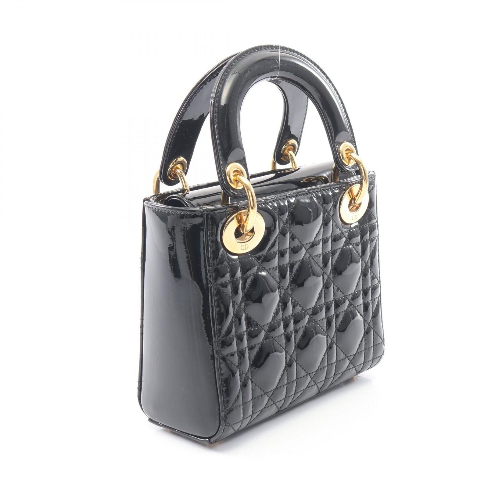 Dior Handbag Mini Cannage 2-Way Black Patent Leather Tote — view 2
