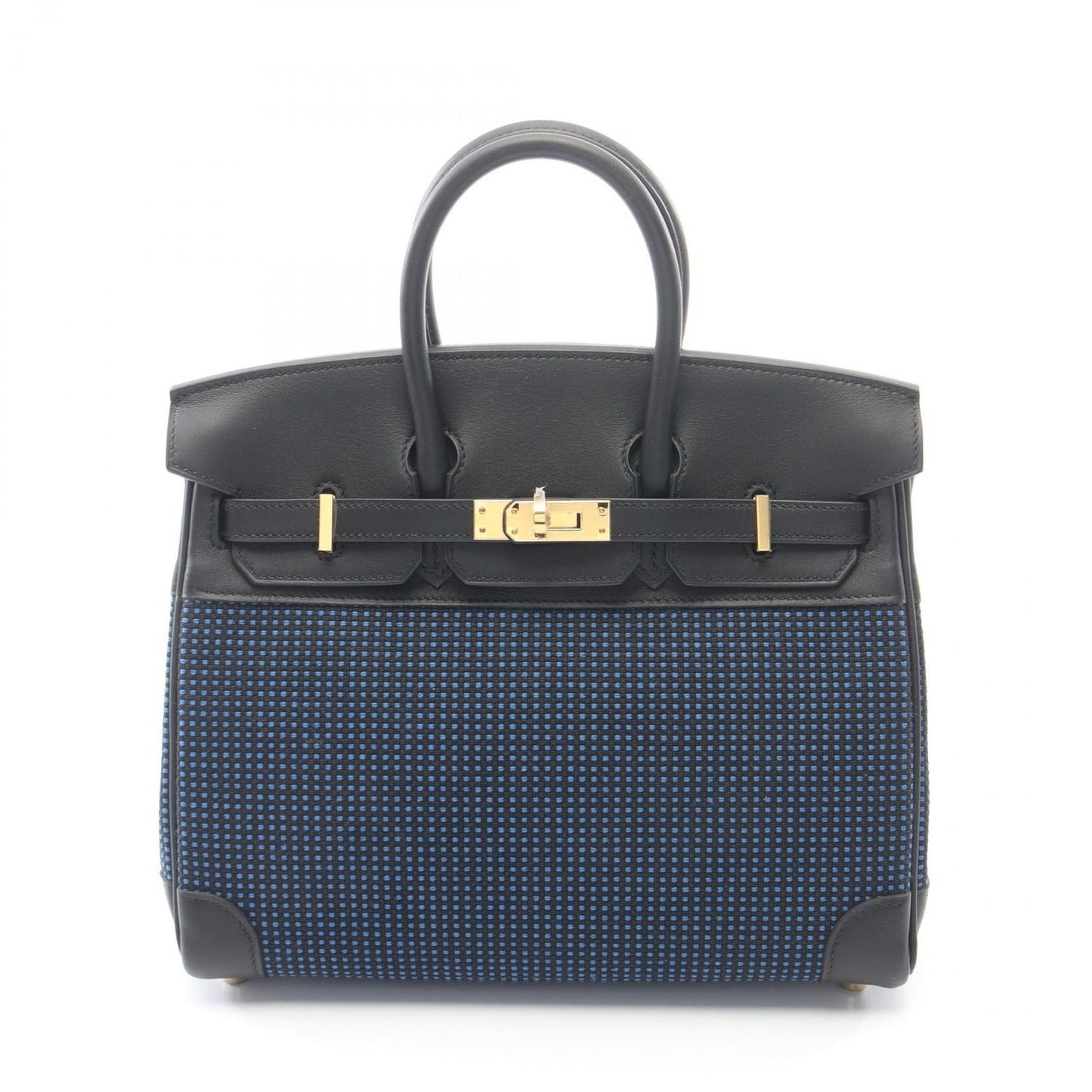 Hermes Handbag Birkin 25 Blue Egger Black Canvas Leather 25