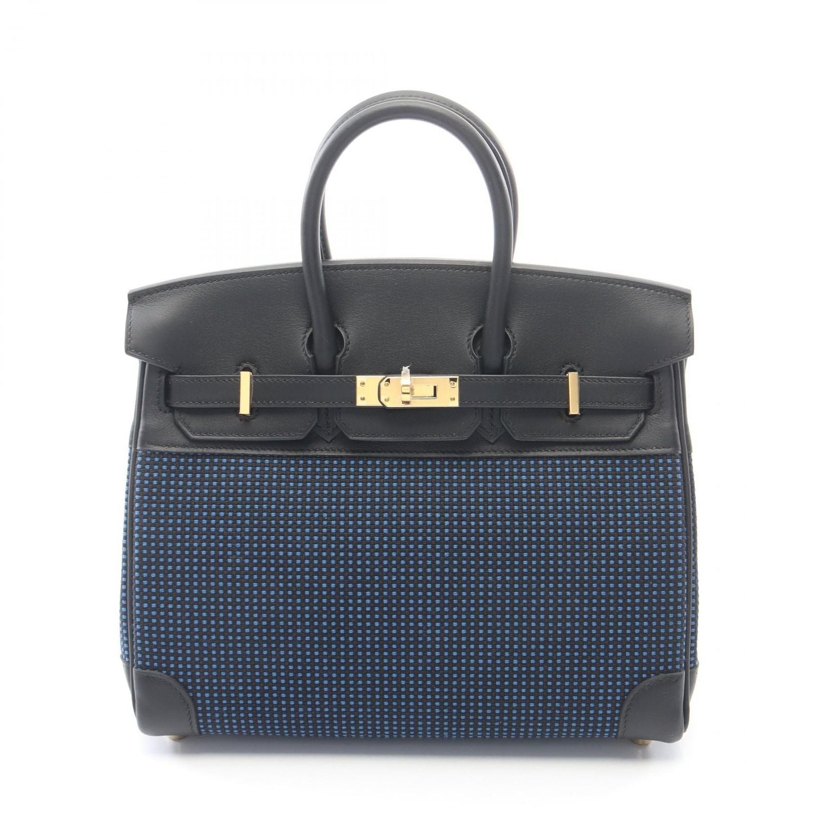 Hermes Handbag Birkin 25 Blue Egger Black Canvas Leather 25