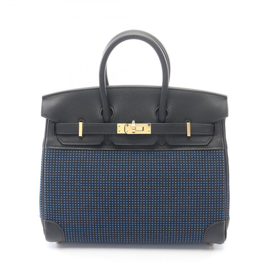 Hermes Handbag Birkin 25 Blue Egger Black Canvas Leather 25