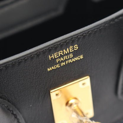 Hermes Handbag Birkin 25 Blue Egger Black Canvas Leather 25 — view 4