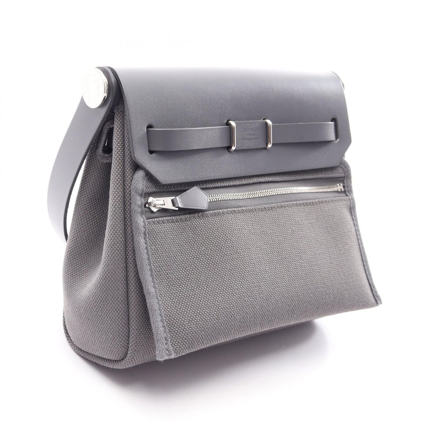 Hermes Shoulder Bag Herbag Zip Mini Ardoise Canvas Leather Suce — view 2