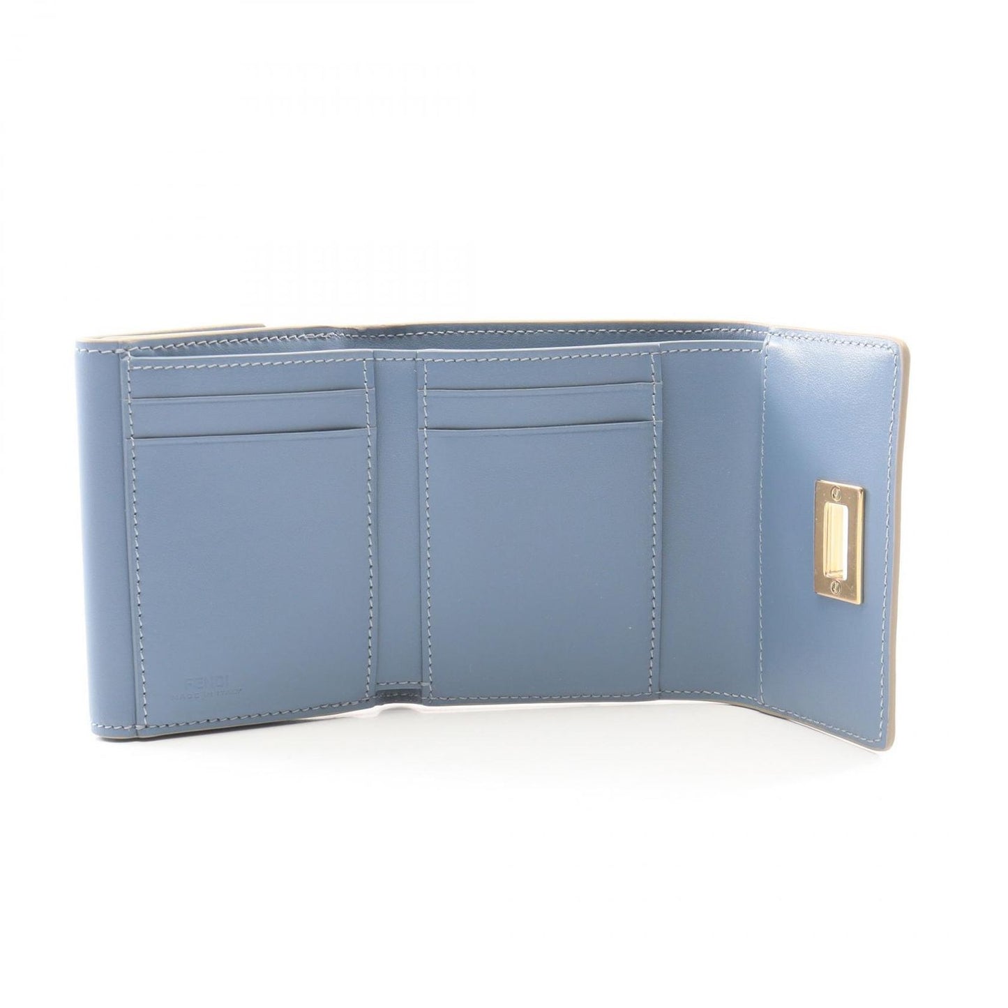 Fendi Trifold Wallet Way Dove Gray Light Blue Leather Small — view 3
