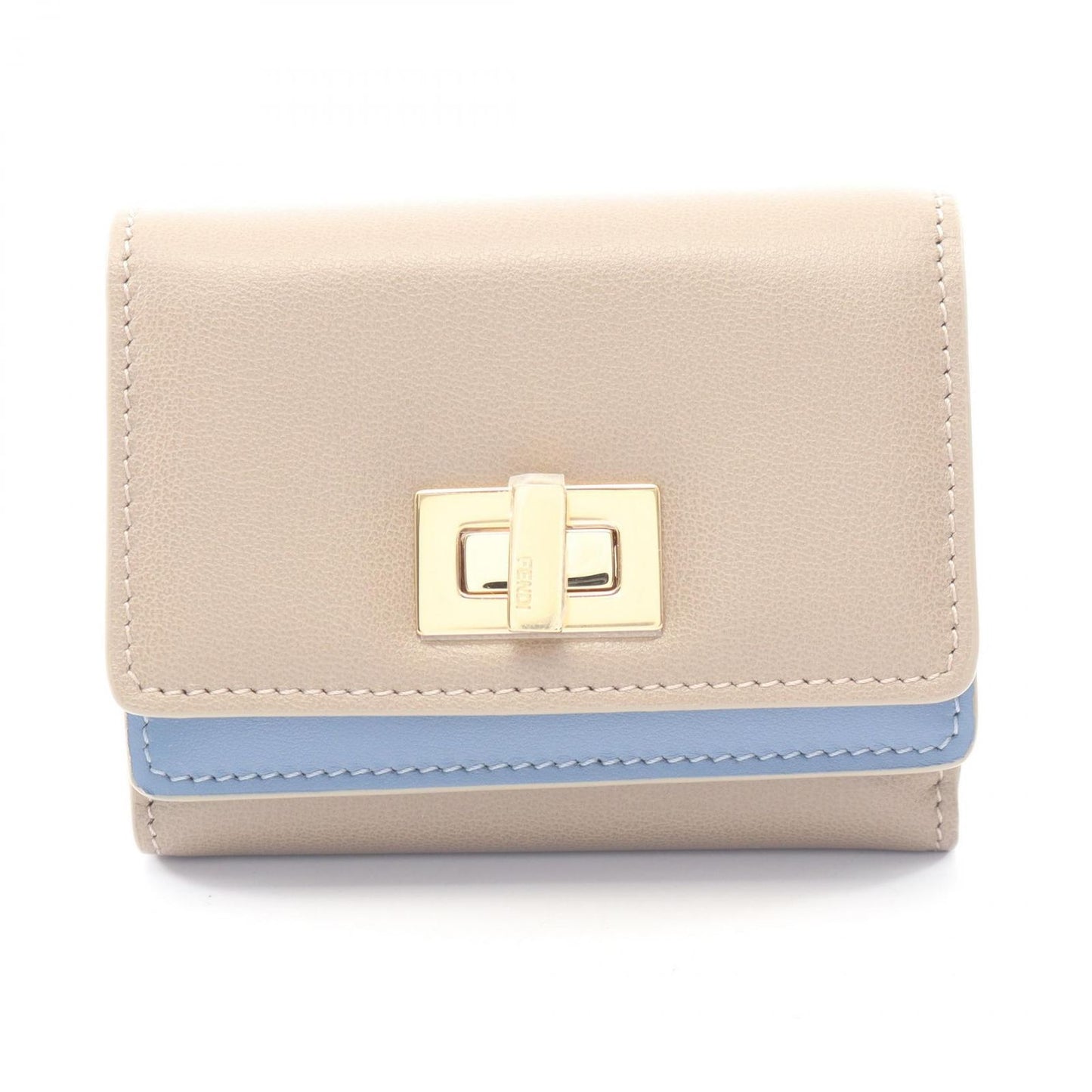 Fendi Trifold Wallet Way Dove Gray Light Blue Leather Small