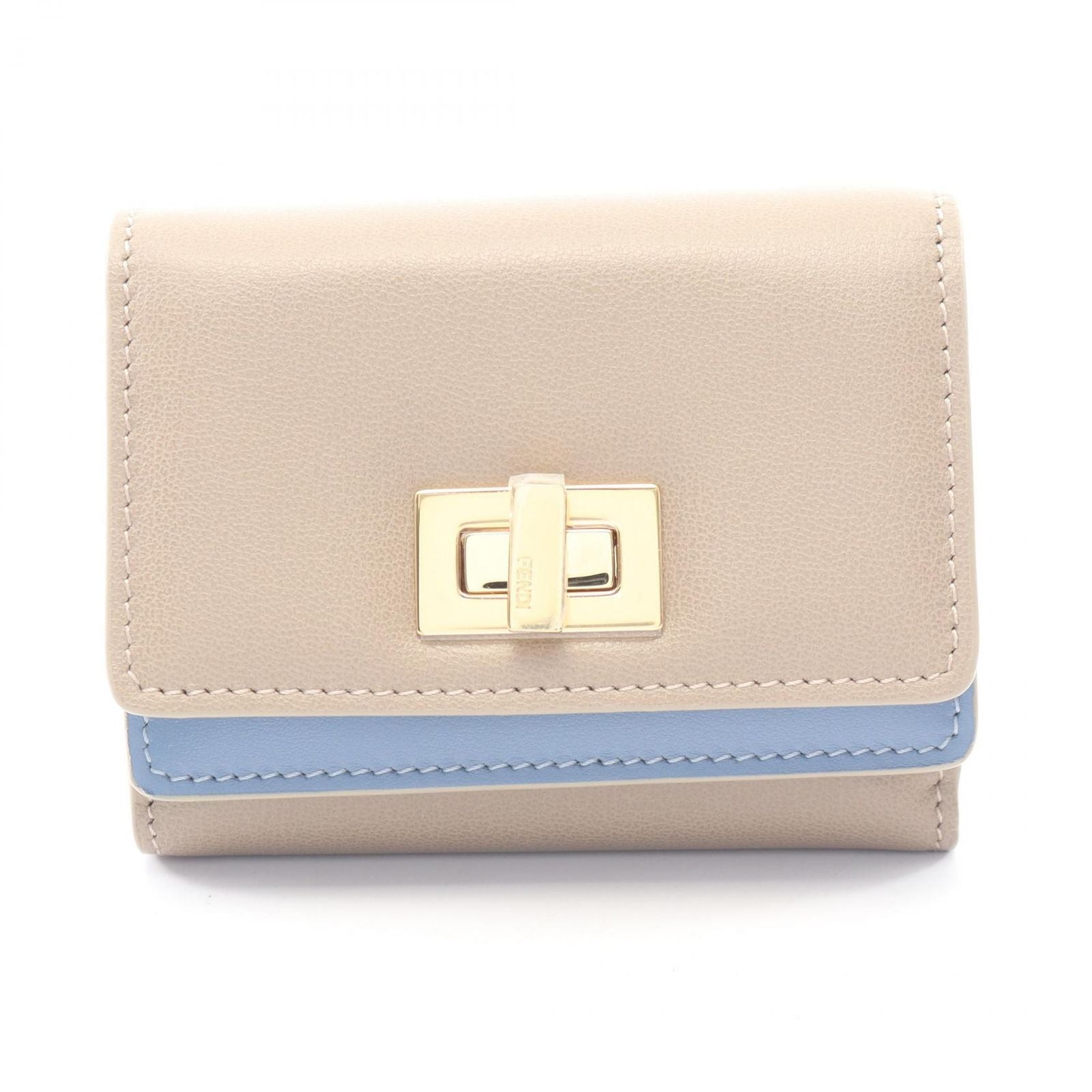 Fendi Trifold Wallet Way Dove Gray Light Blue Leather Small
