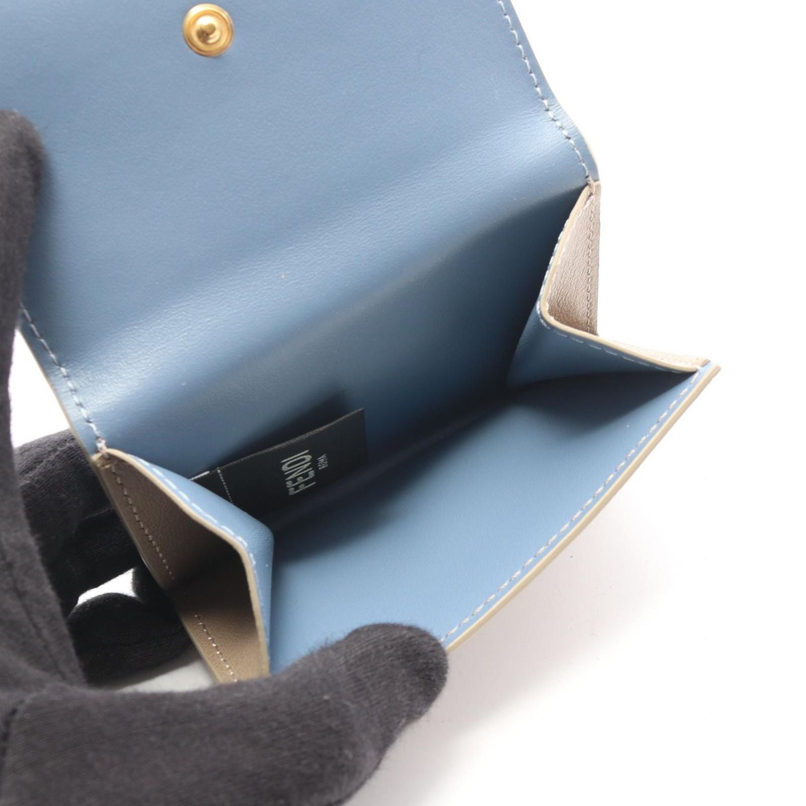 Fendi Trifold Wallet Way Dove Gray Light Blue Leather Small — view 4