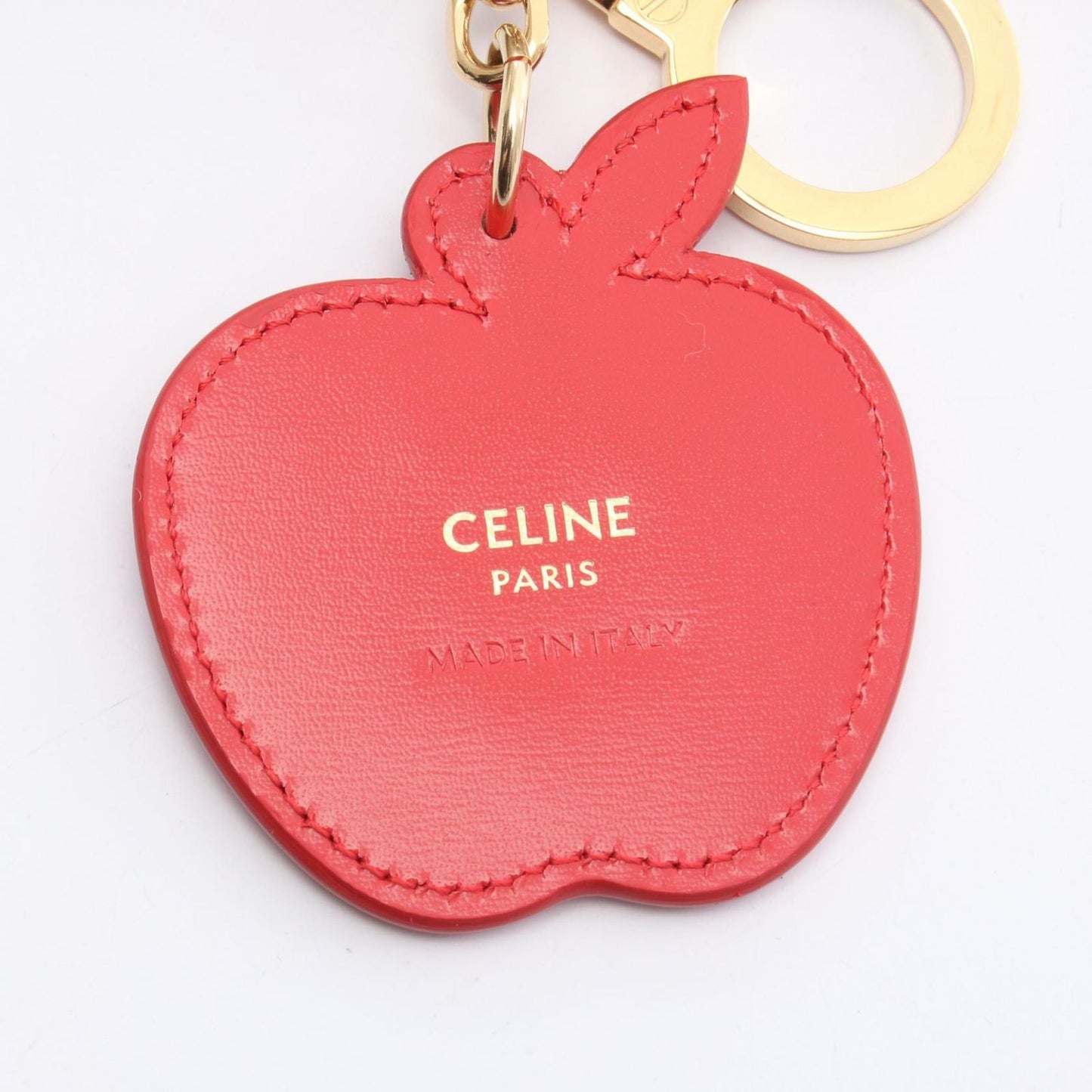 Celine Charm Triomphe Pom Apple Natural Ult Red Leather Keychain — view 3