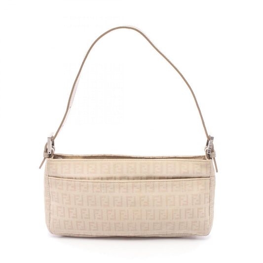 Fendi Shoulder Bag Zucchino Beige Canvas Leather