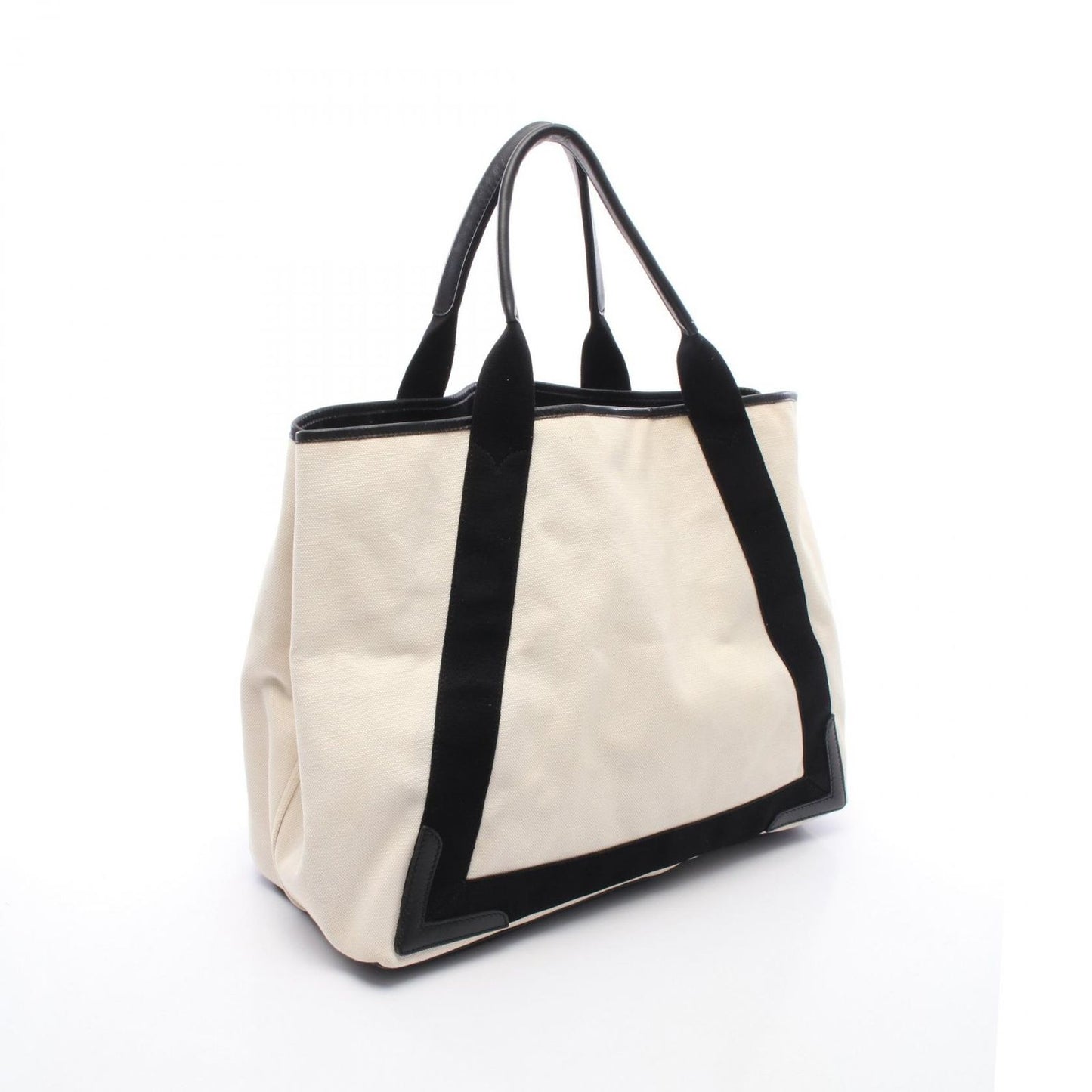 Balenciaga Tote Navy Cabas M Natural Black Canvas Leather — view 2