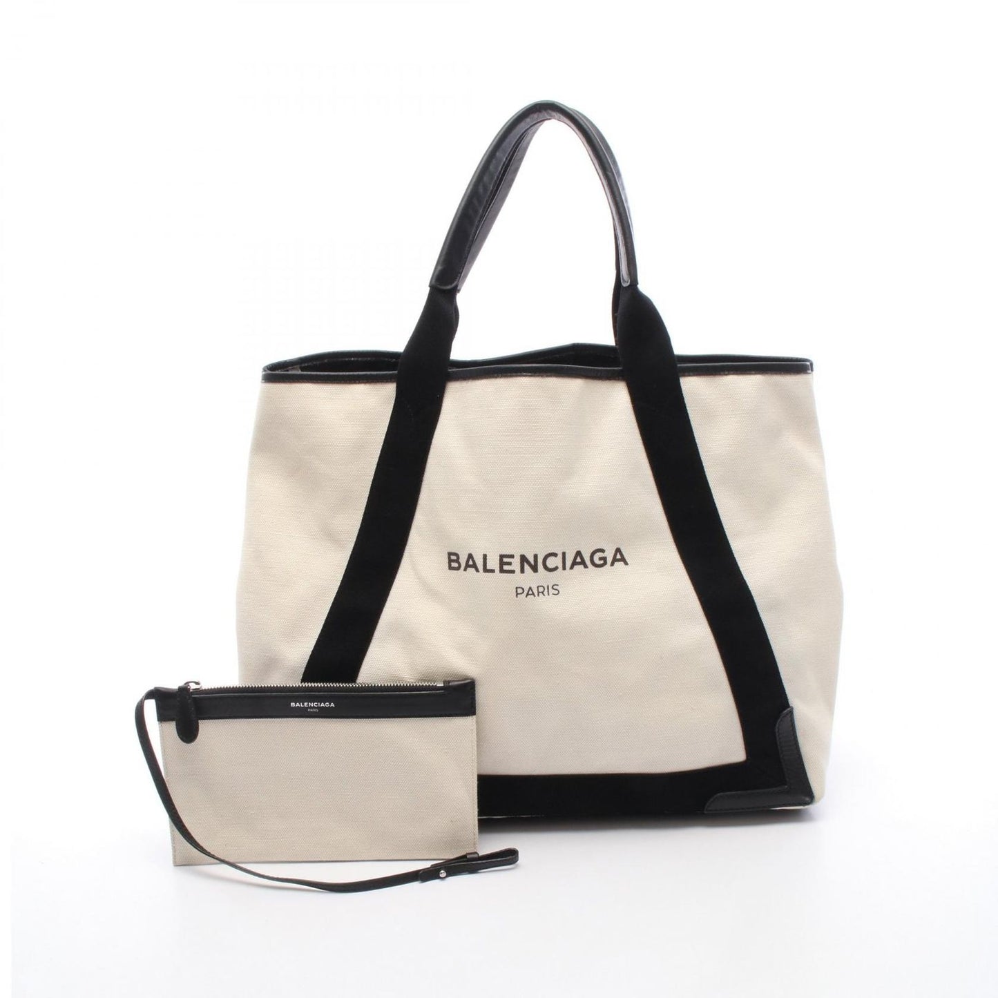 Balenciaga Tote Navy Cabas M Natural Black Canvas Leather