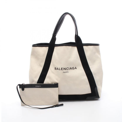 Balenciaga Tote Navy Cabas M Natural Black Canvas Leather
