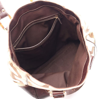 Gucci Tote Bamboo Horsebit Ivory Brown Canvas Leather — view 3