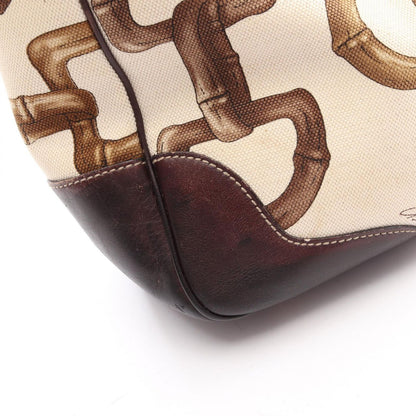 Gucci Tote Bamboo Horsebit Ivory Brown Canvas Leather — view 9