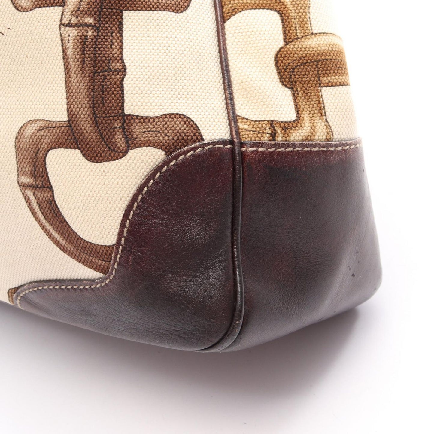 Gucci Tote Bamboo Horsebit Ivory Brown Canvas Leather — view 8