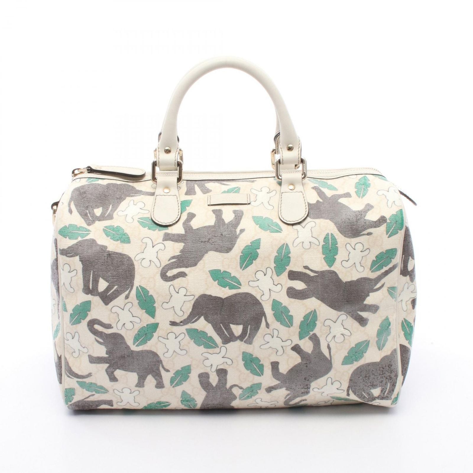 Gucci Tote for Unicef GG Supreme Elephant White Canvas Leather Mini Boston