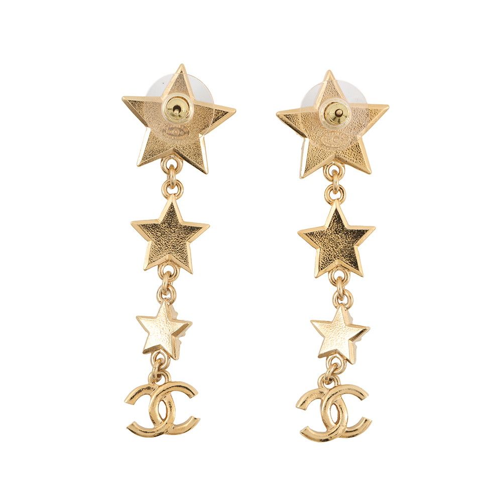 Chanel Earrings CC Logo Star Motif Long Faux Pearl Rhinestone — view 3