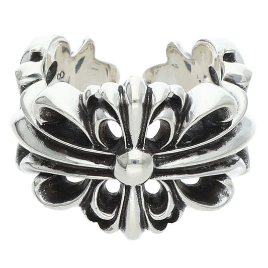 Chrome Hearts Dbl Flrl Crs Double Floral Cross Silver Ring