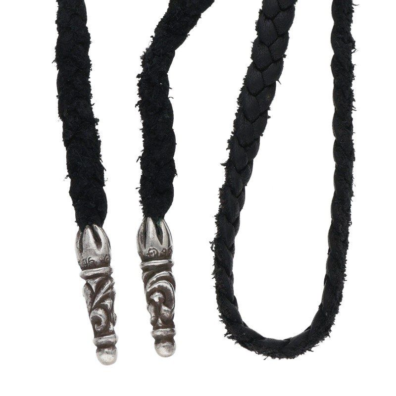 Chrome Hearts Leather Braid Scroll Silver Necklace