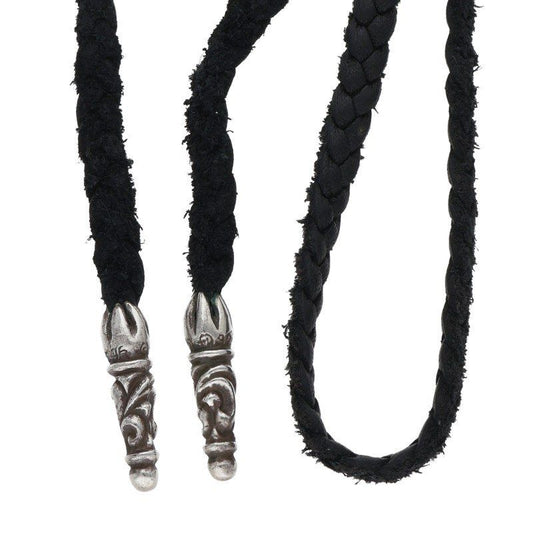 Chrome Hearts Leather Braid Scroll Silver Necklace