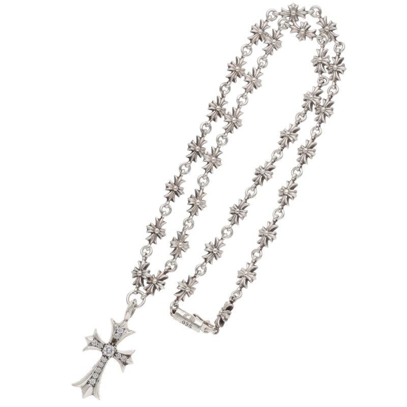 Chrome Hearts Tny Crs P Dia Tiny Fat Cross Pave Diamond Silver Necklace — view 2