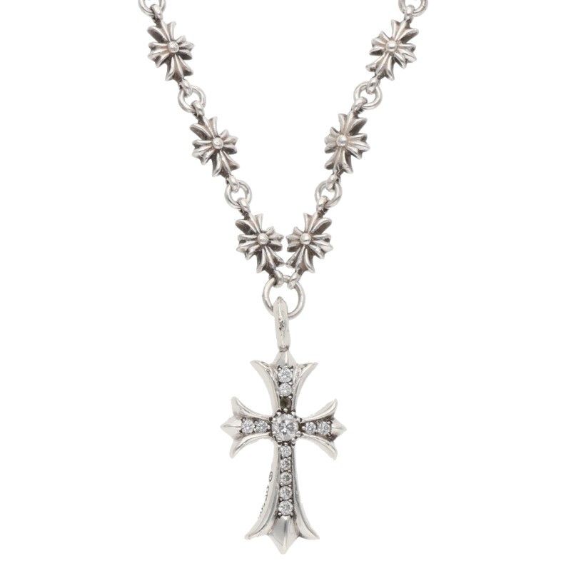 Chrome Hearts Tny Crs P Dia Tiny Fat Cross Pave Diamond Silver Necklace