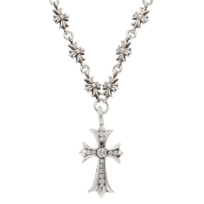 Chrome Hearts Tny Crs P Dia Tiny Fat Cross Pave Diamond Silver Necklace