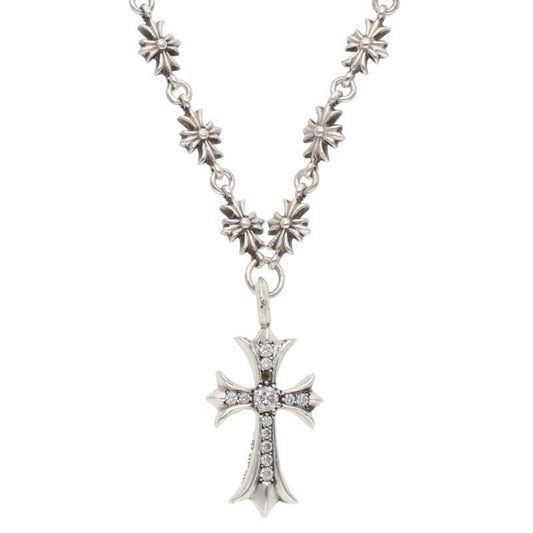 Chrome Hearts Tny Crs P Dia Tiny Fat Cross Pave Diamond Silver Necklace