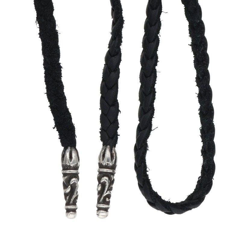 Chrome Hearts Leather Braid Scroll Silver Necklace
