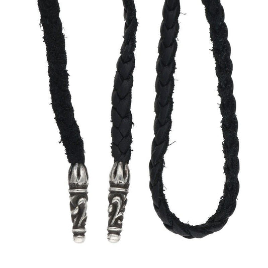 Chrome Hearts Leather Braid Scroll Silver Necklace