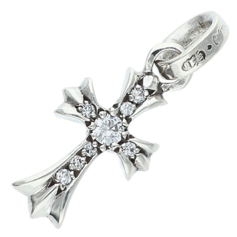Chrome Hearts Crs Baby Fat P Dmnd Fat Pave Diamond Charm Silver Necklace