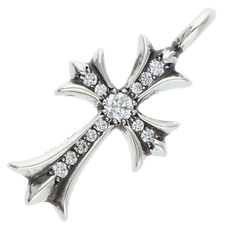 Chrome Hearts Tny Crsf P Dmnd Tiny Fat Cross Pave Diamond Pendant Silver