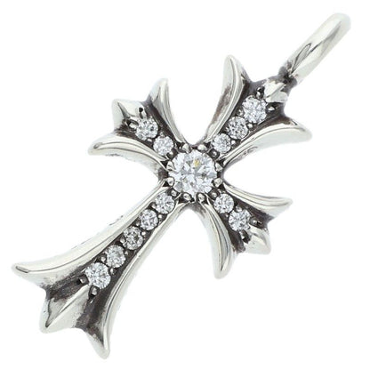 Chrome Hearts Tny Crsf P Dmnd Tiny Fat Cross Pave Diamond Pendant Silver