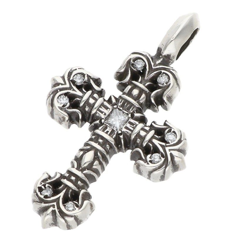 Chrome Hearts Charm Filigree Tiny P Dmnd Pave Diamond Silver Necklace