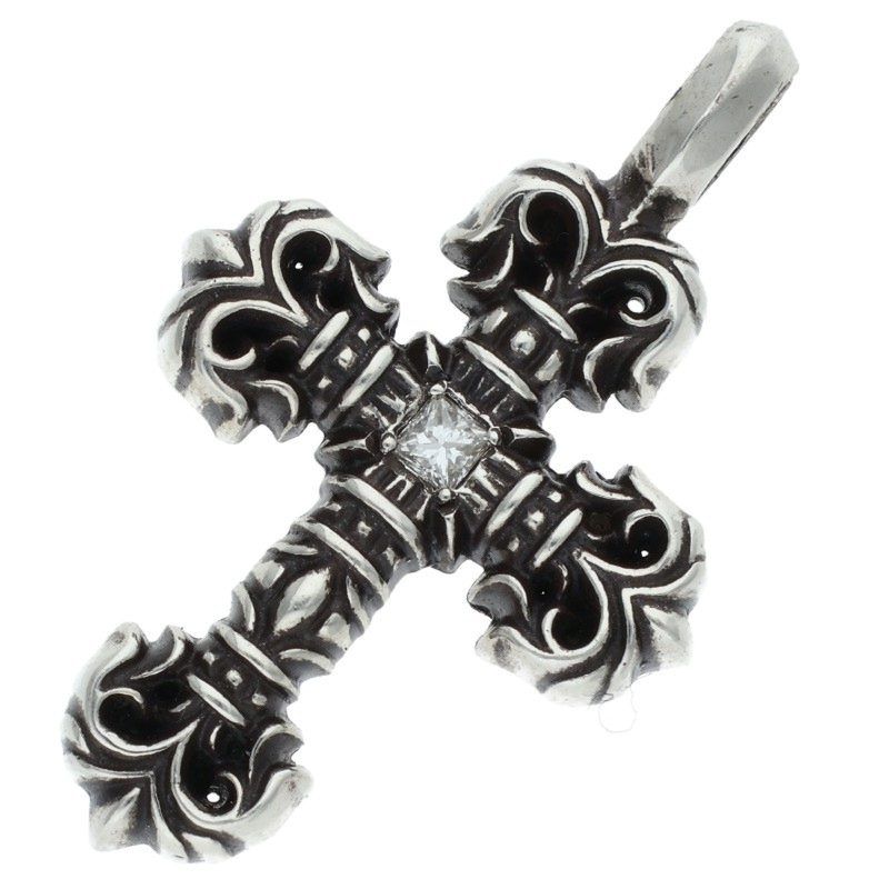 Chrome Hearts Charm Filigree Tiny 1 Diamond Silver Necklace