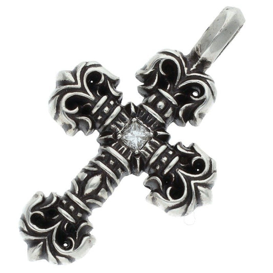 Chrome Hearts Charm Filigree Tiny 1 Diamond Silver Necklace
