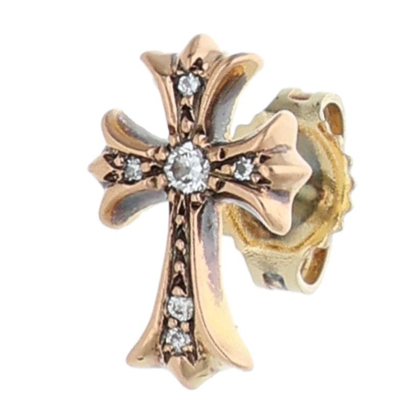 Chrome Hearts 22k CH Crs 2 Fat P Dia CH Cross Fat Stud Pave Diamond Gold