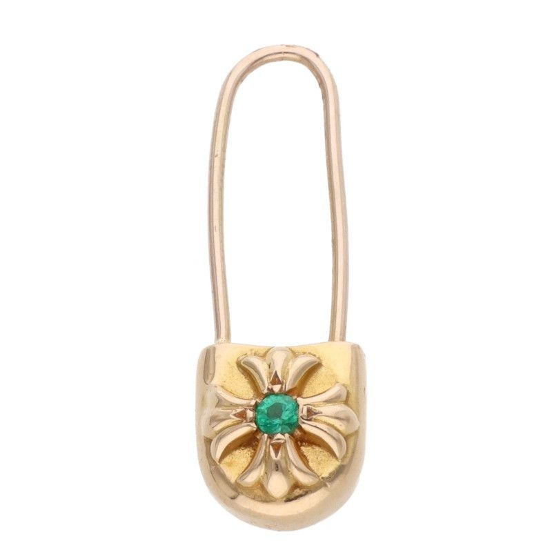 Chrome Hearts 22k ER Safety Pin Emrld Pin 1 Emerald Gold Earrings — view 4