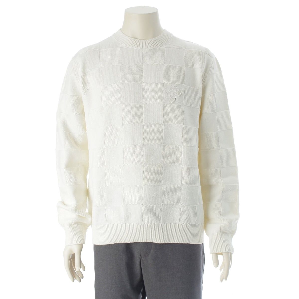 Louis Vuitton Cotton Logo Embroidery Damier Knit Sweater White