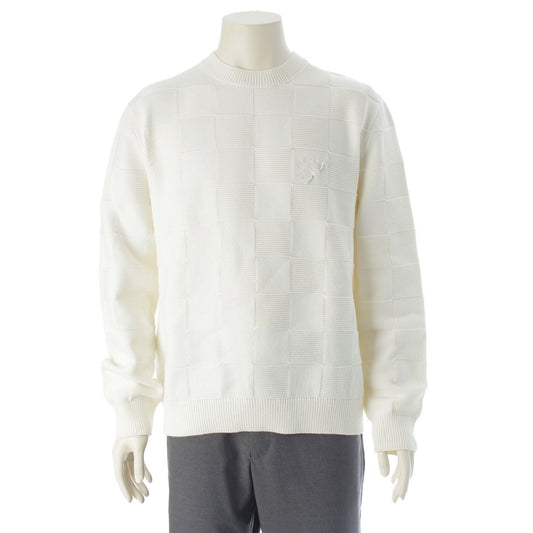 Louis Vuitton Cotton Logo Embroidery Damier Knit Sweater White