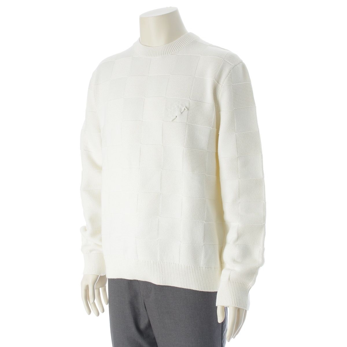 Louis Vuitton Cotton Logo Embroidery Damier Knit Sweater White — view 2
