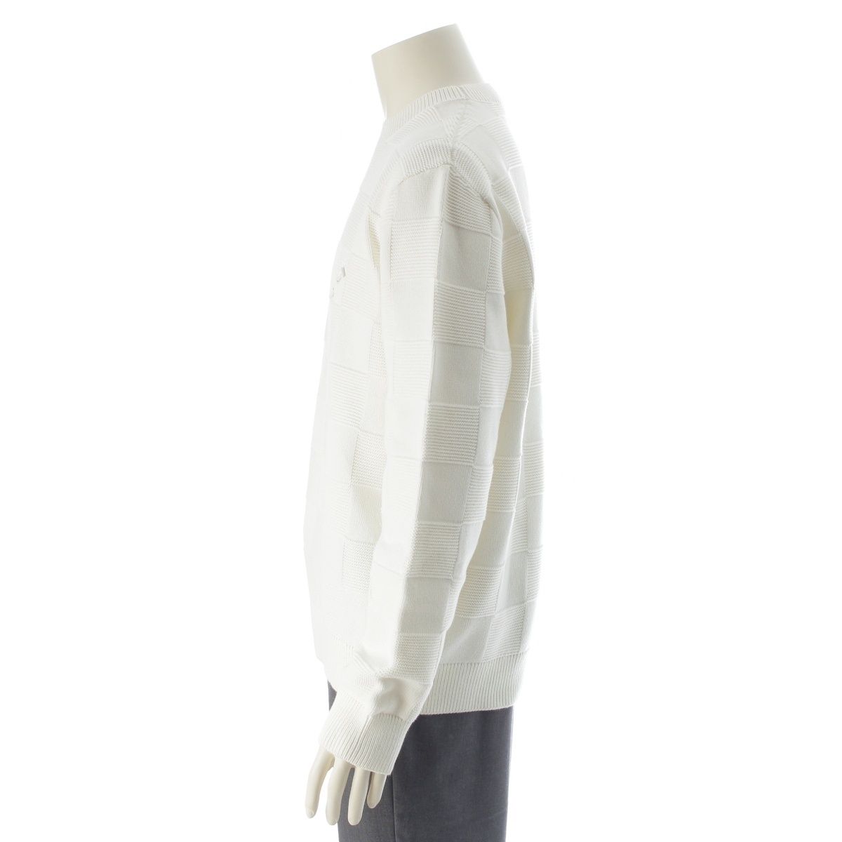 Louis Vuitton Cotton Logo Embroidery Damier Knit Sweater White — view 3