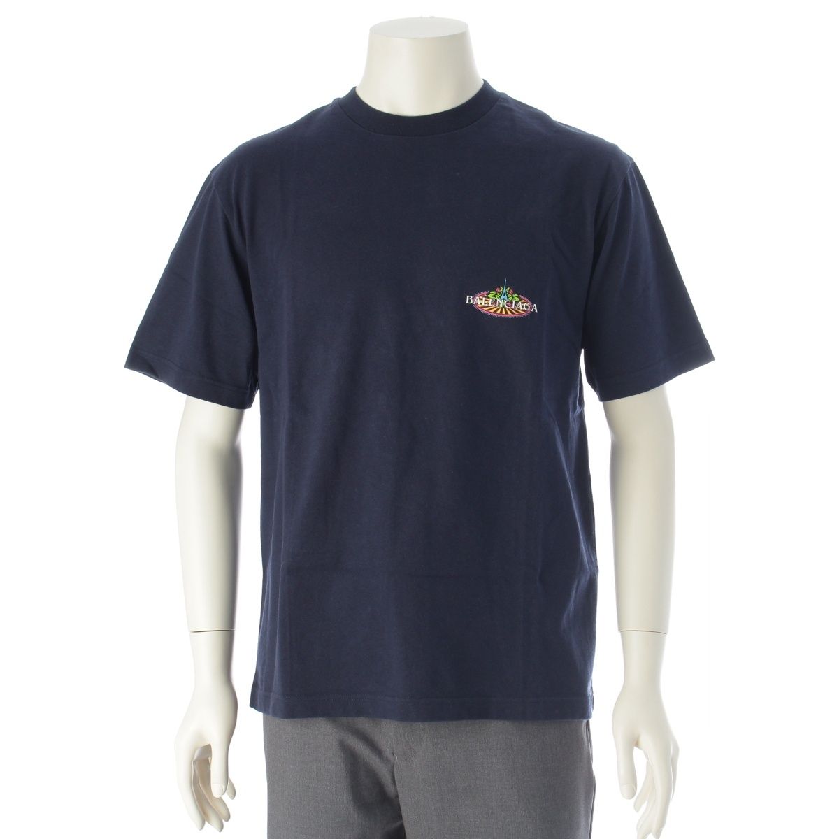 Balenciaga Bonjour Logo Short Sleeve T-Shirt Navy XS